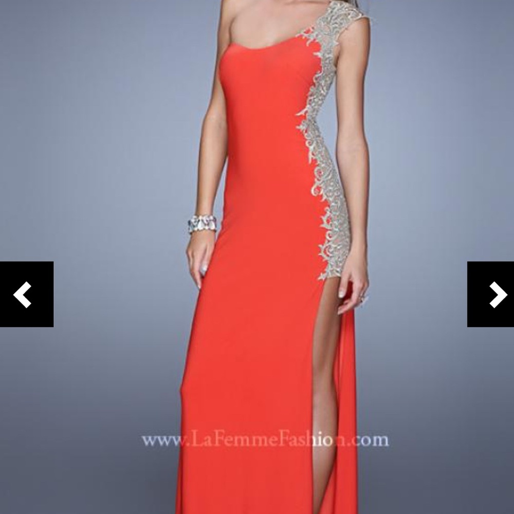 La Femme One-Shoulder Coral Dress